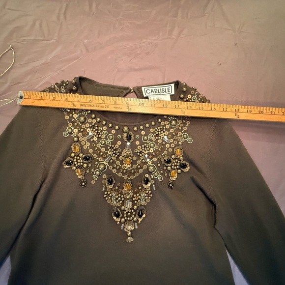 Carlisle Olive Green Embellished scoop neck long sleeve Sweater Size Large $325 - Picture 7 of 9
